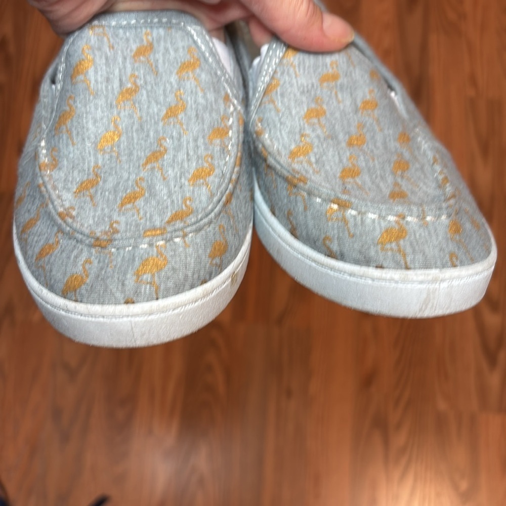 Coral Bay Flamingo Loafers, Slip on Grey Fabric Shoes, 8 - Picture 5 of 5